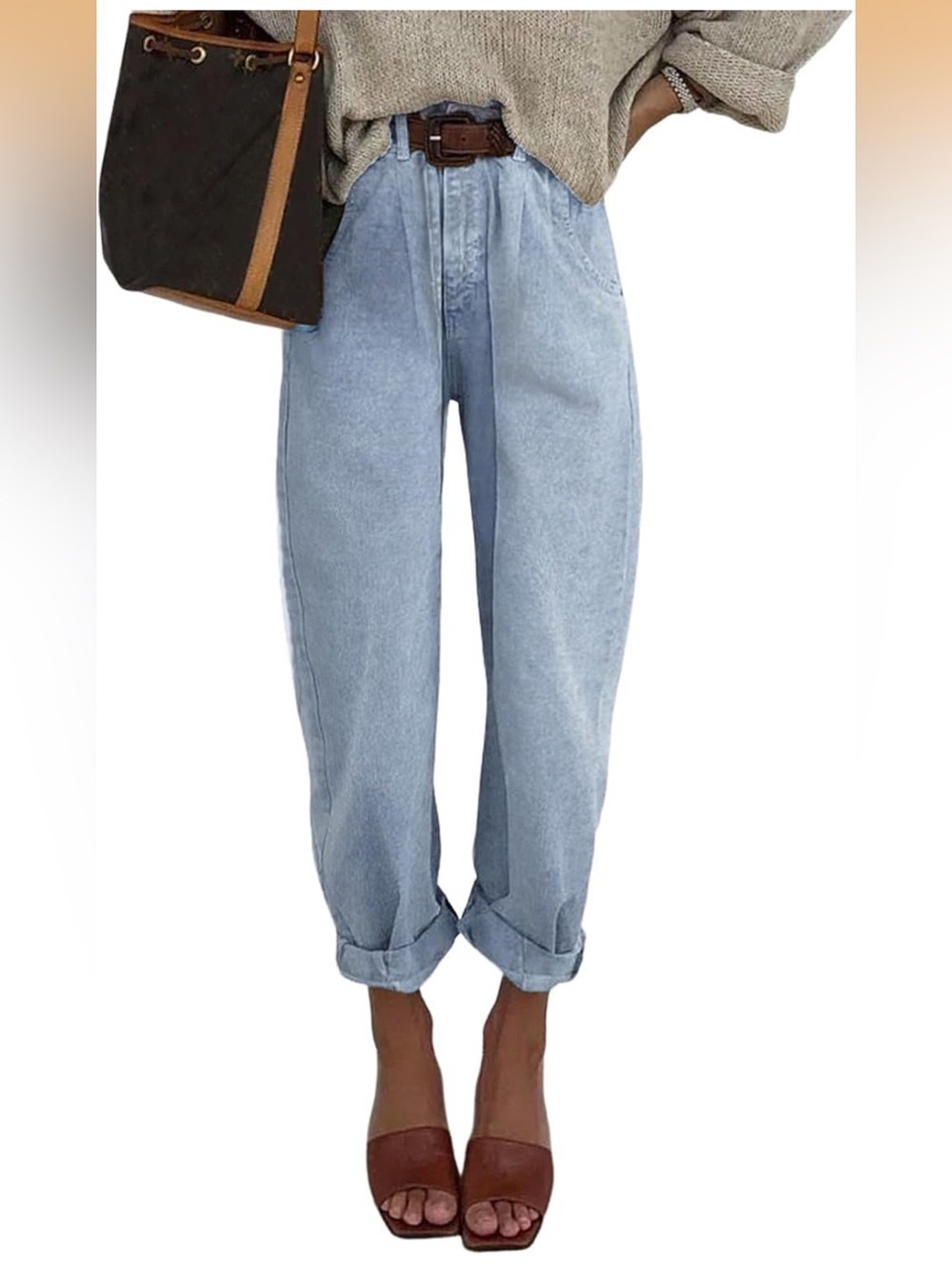 Astylish High Rise Balloon Leg Stretch Denim 90s Boyfriend Jeans with Cuffed Hem